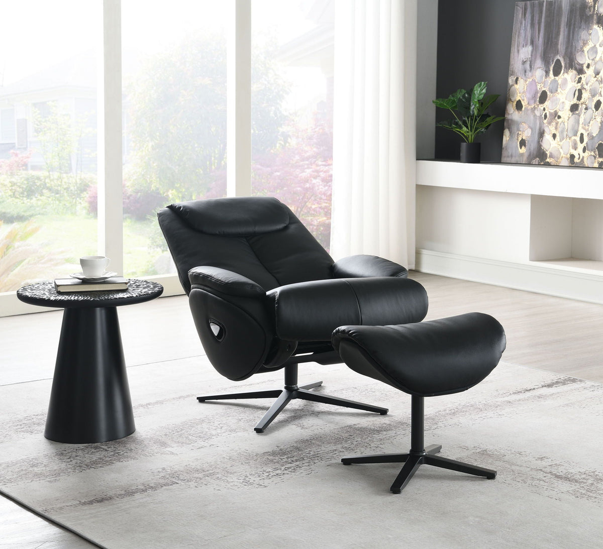 Top Grain Leather Reclining Chair & Ottoman with Swivel in black leather by HouseOfZazla on Tampa Home & Garden Store