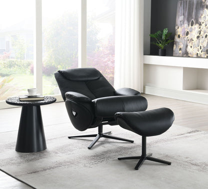 Top Grain Leather Reclining Chair & Ottoman with Swivel in black leather by HouseOfZazla on Tampa Home & Garden Store