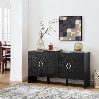 60-inch Mid Century Modern Sideboard Buffet by HouseOfZazla, black wood with gold handles on Tampa Home & Garden Store