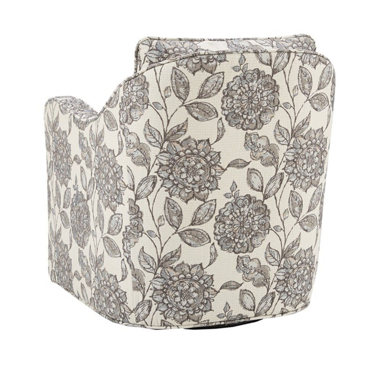 Wide seat swivel arm chair with 360° rotation in beige floral fabric on Tampa Home & Garden Store