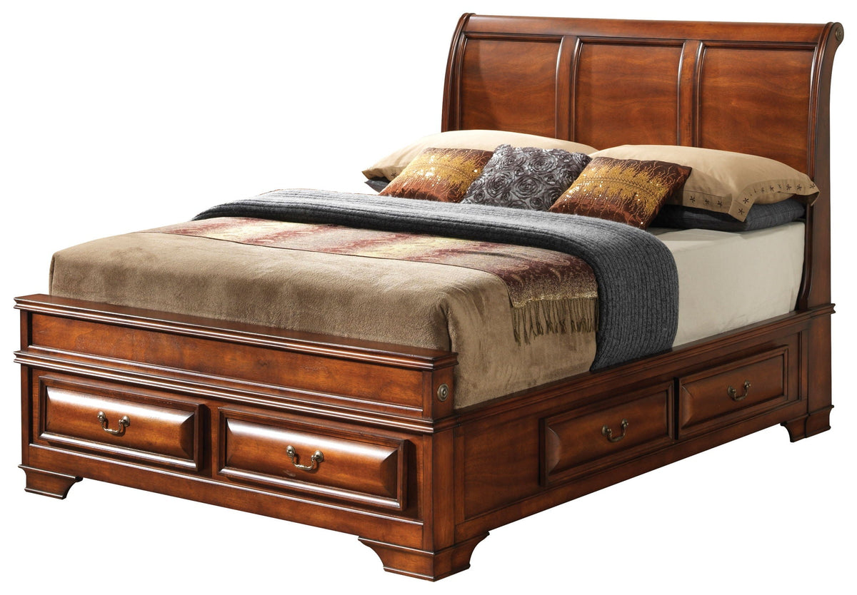 Dovetailed Drawers Storage Bed in rich dark wood with paneled headboard by HouseOfZazla on Tampa Home & Garden Store