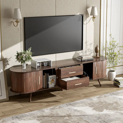 Wood TV Stand With Storage and Sliding Doors