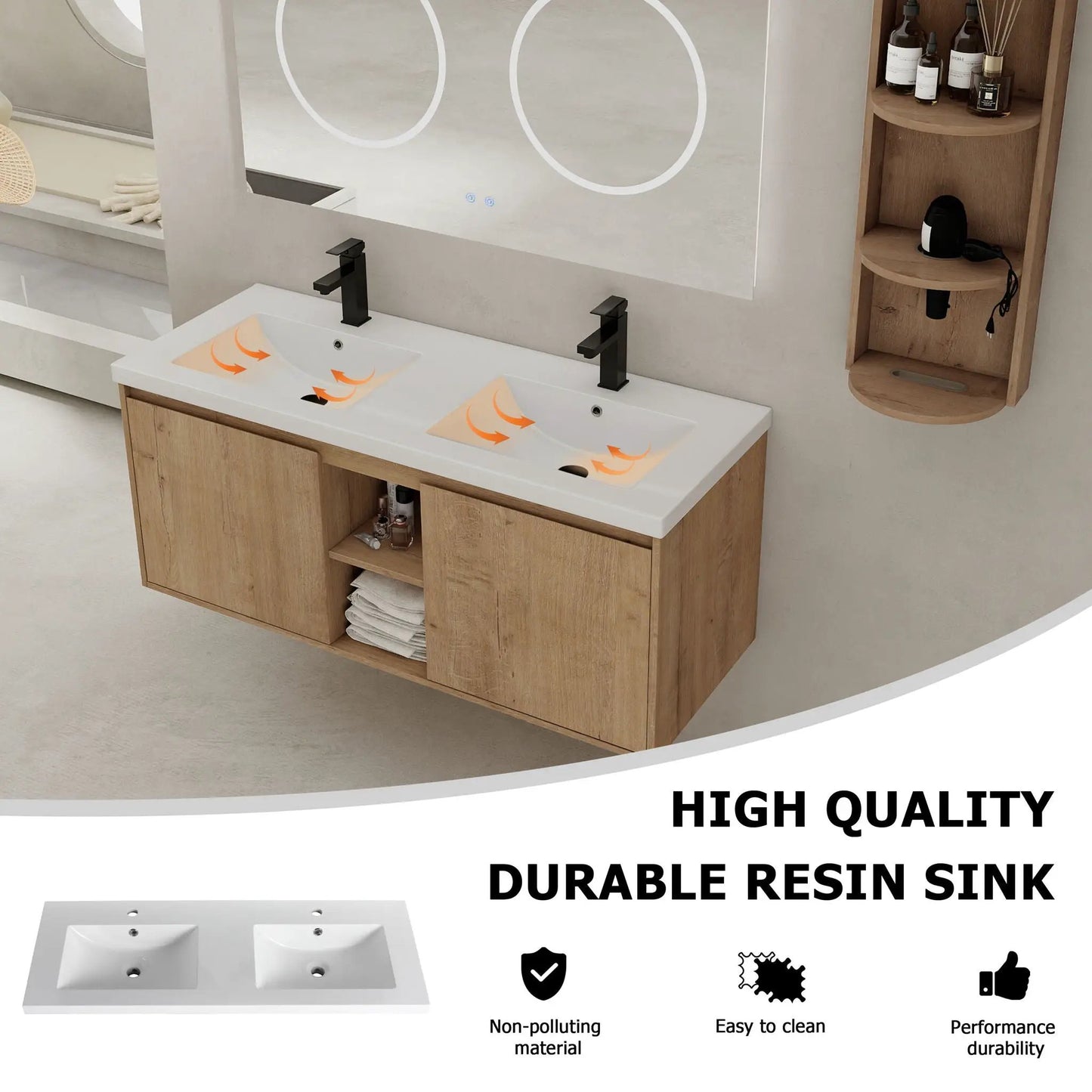 48 Inch Wall Mounted Vanity Double Resin Sink