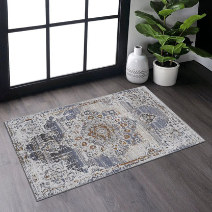 Payas medallion rug, blue-gray ivory palette, distressed pattern, area rug on Tampa Home & Garden Store
