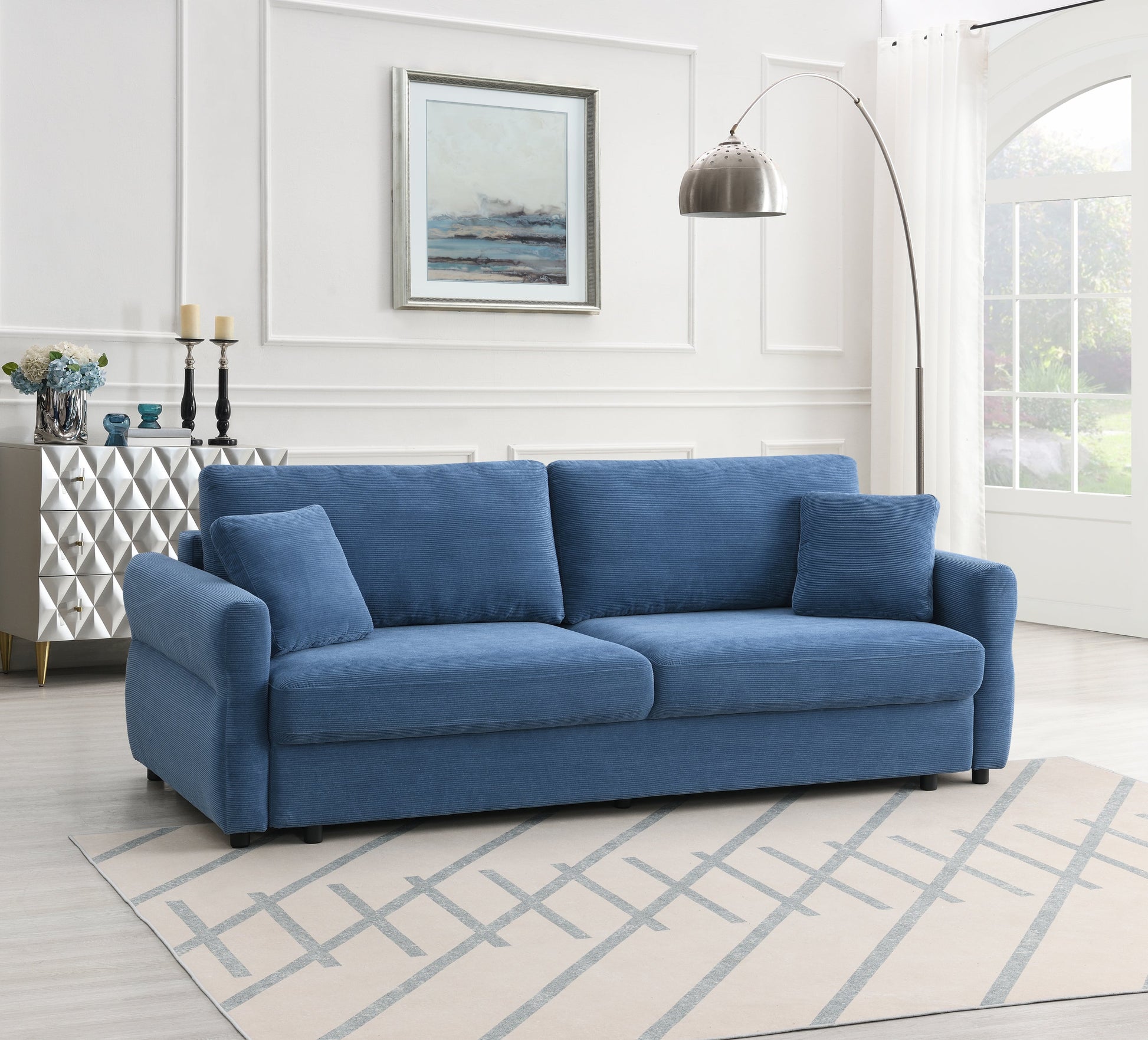 Haran Fabric Pull-Out Sleeper with Storage blue upholstery sofa by HouseOfZazla on Tampa Home & Garden Store
