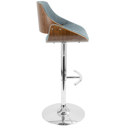 Mid Century Modern adjustable barstool with swivel blue-gray fabric HouseOfZazla on Tampa Home & Garden Store