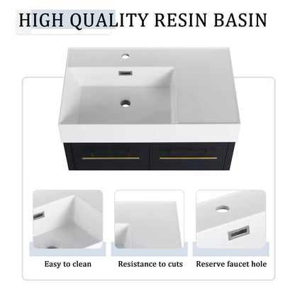Modern Wall Mounted Vanity Resin Sink and Rack