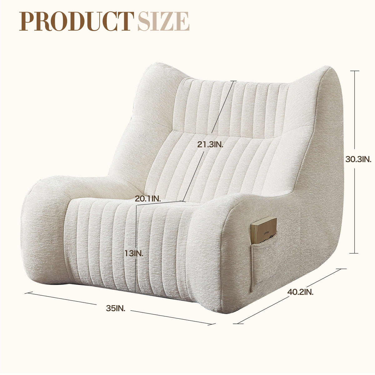 HouseOfZazla white chenille memory foam bean bag chair with vertical tufting for lounge on Tampa Home & Garden Store