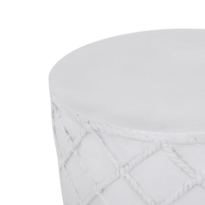 Nautical Rope Outdoor End Table In Antique White