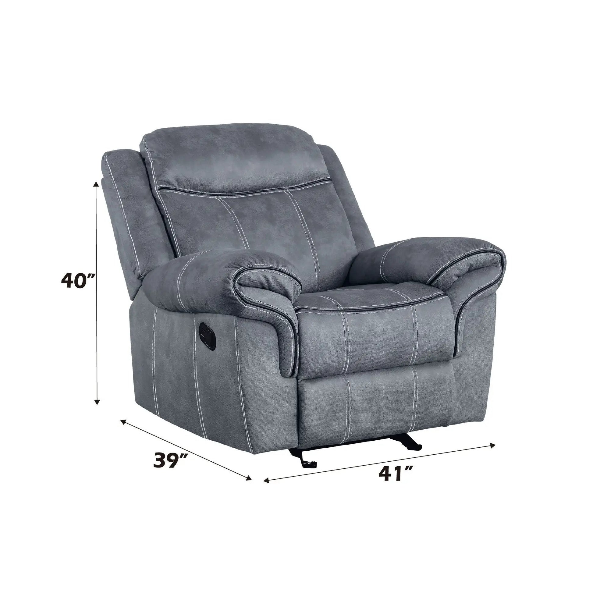 Zubaida Two Tone Glider Recliner, gray fabric with white stitching by Unique Piece Furniture on Tampa Home & Garden Store