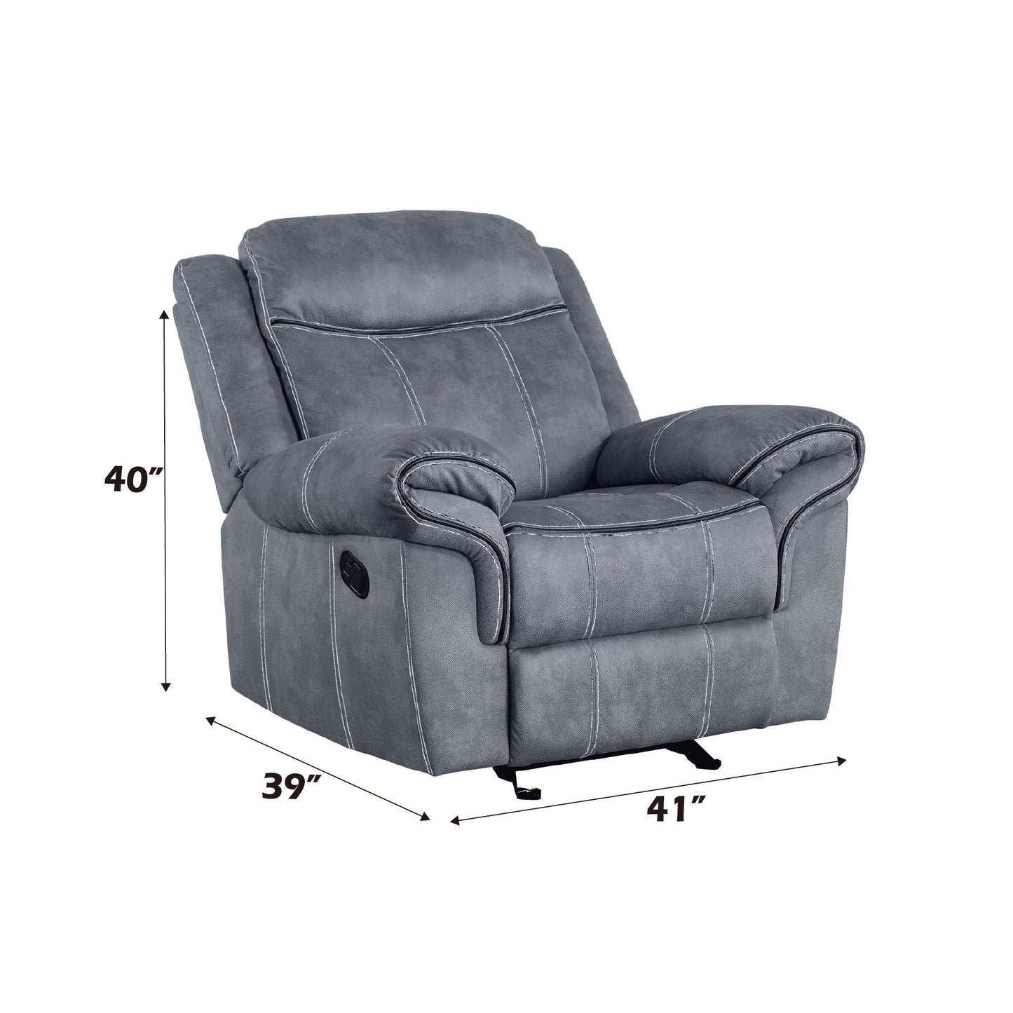 Zubaida Glider Recliner, two-tone gray upholstery with white stitching, by HouseOfZazla on Tampa Home & Garden Store