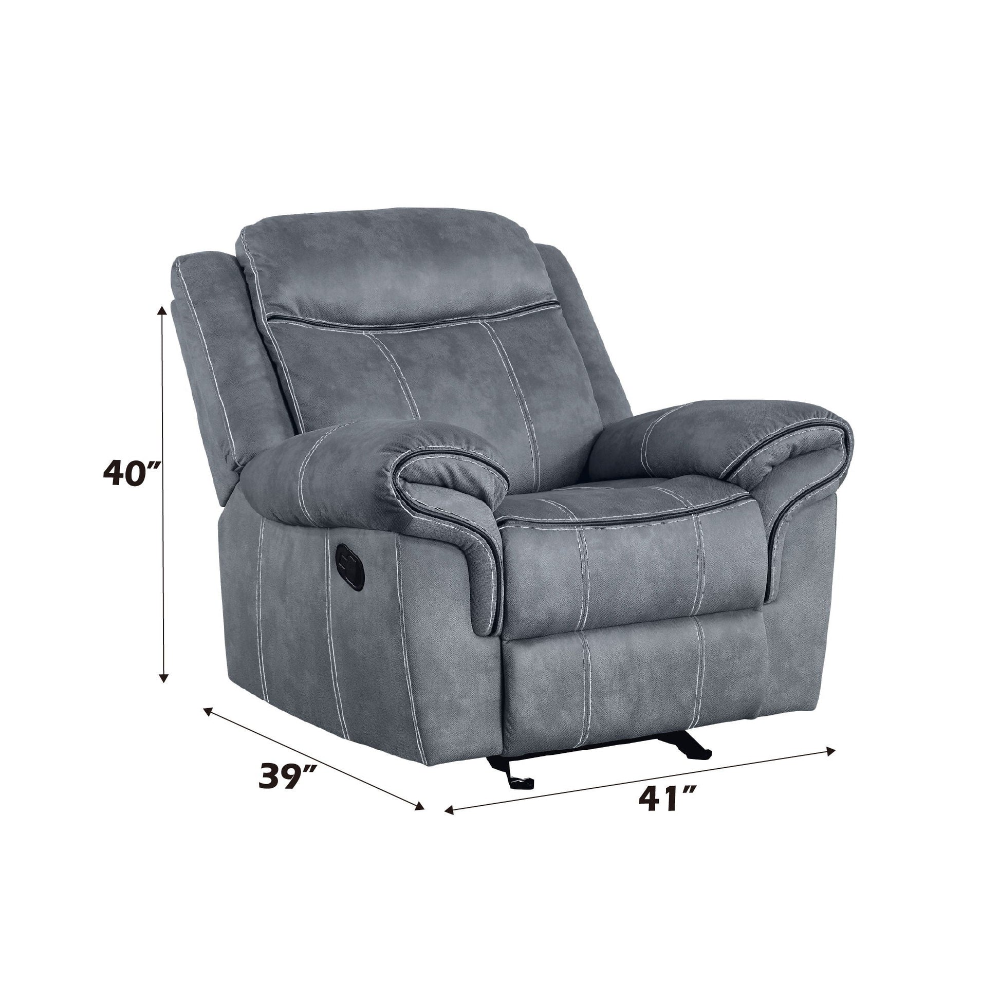 Zubaida Glider Recliner, two-tone gray upholstery with white stitching, by HouseOfZazla on Tampa Home & Garden Store