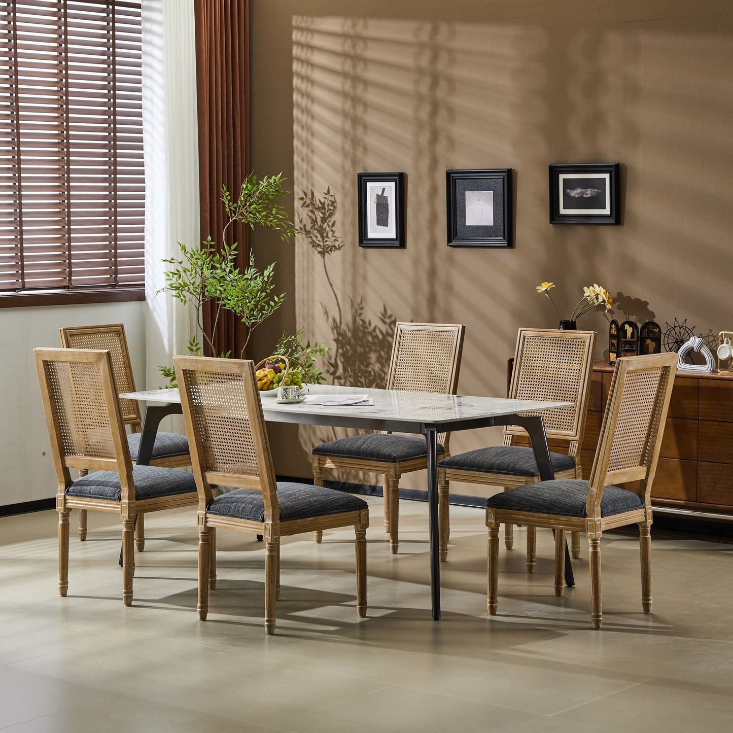 French Country dining chair with cane back and gray upholstered seat HouseOfZazla on Tampa Home & Garden Store