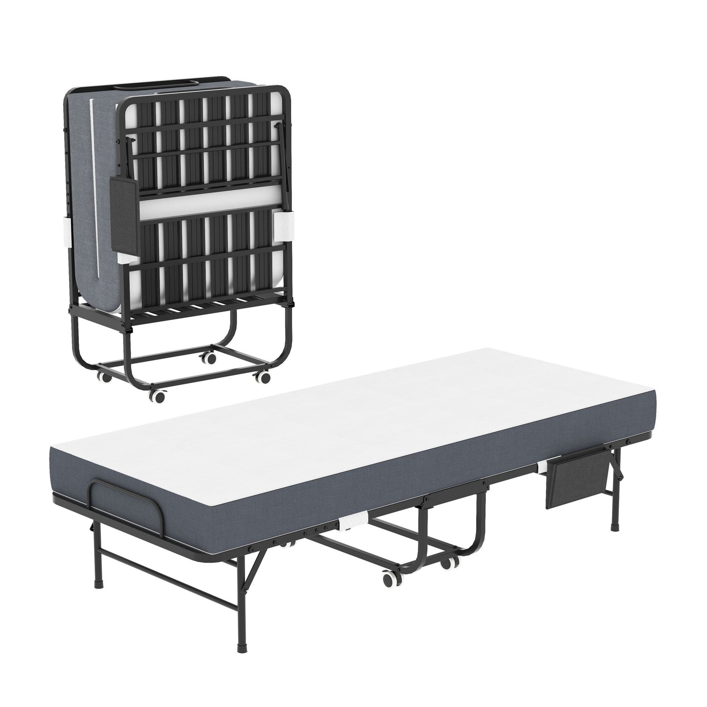 Twin folding bed with memory foam mattress gray metal rollaway bed on wheels HouseOfZazla on Tampa Home & Garden Store