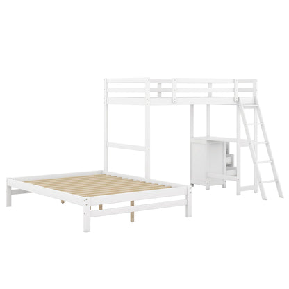 Bunk bed with built-in desk and 3 drawers, white finish, ladder on right, HouseOfZazla on Tampa Home & Garden Store