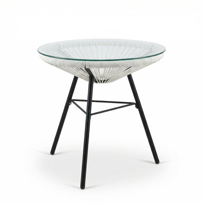 Outdoor Synthetic Wicker Glass Side Table