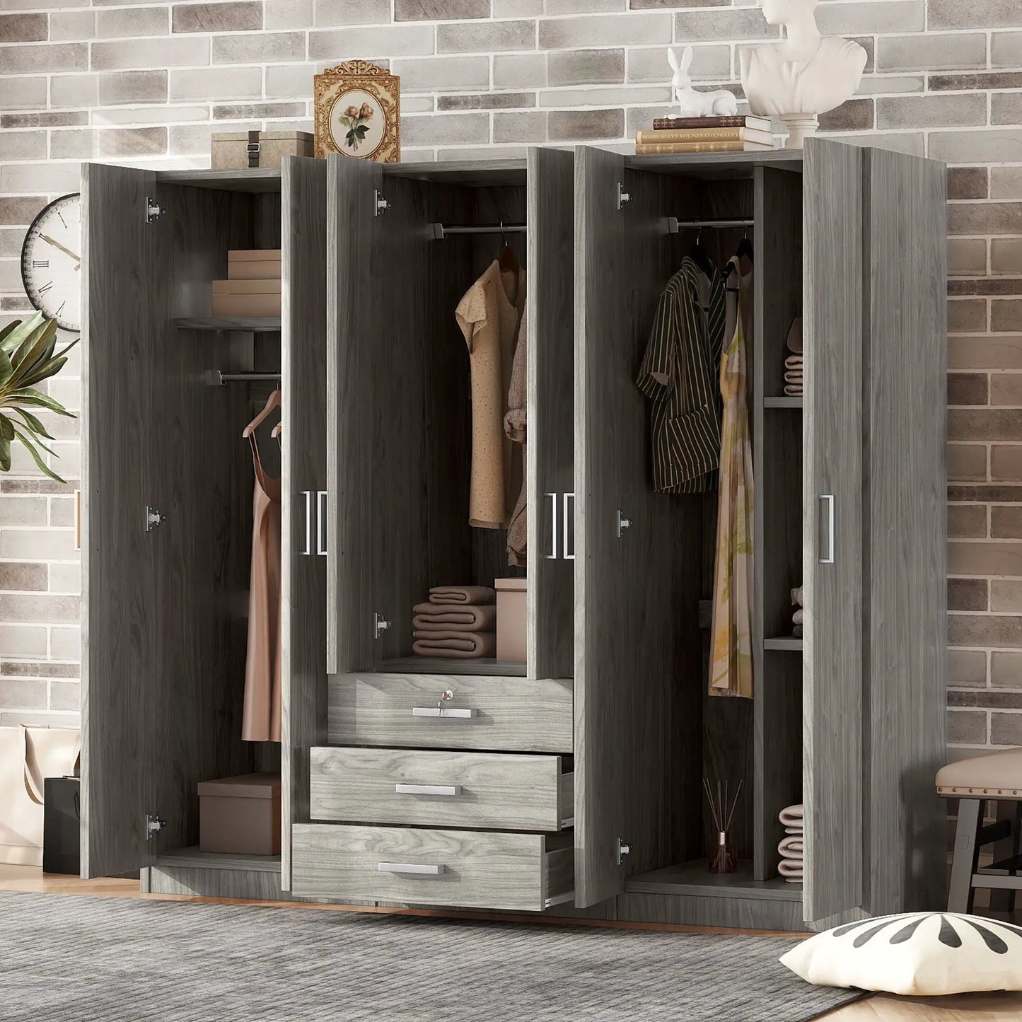 6 Doors Wardrobe Storage for Bedroom with Drawers