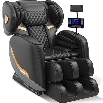 Massage chair full body recliner by HouseOfZazla in black quilted leather with gold trim on Tampa Home & Garden Store