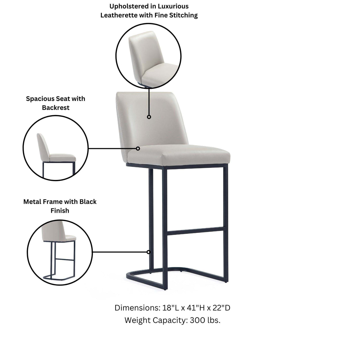 Serena Barstool beige leatherette seat back with black metal frame bar height 28-30 HouseOfZazla on Tampa Home & Garden Store