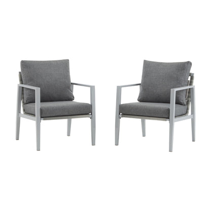 Two gray arm chairs with metal frames and rope-wrapped sides, cushioned seats and backs on Tampa Home & Garden Store