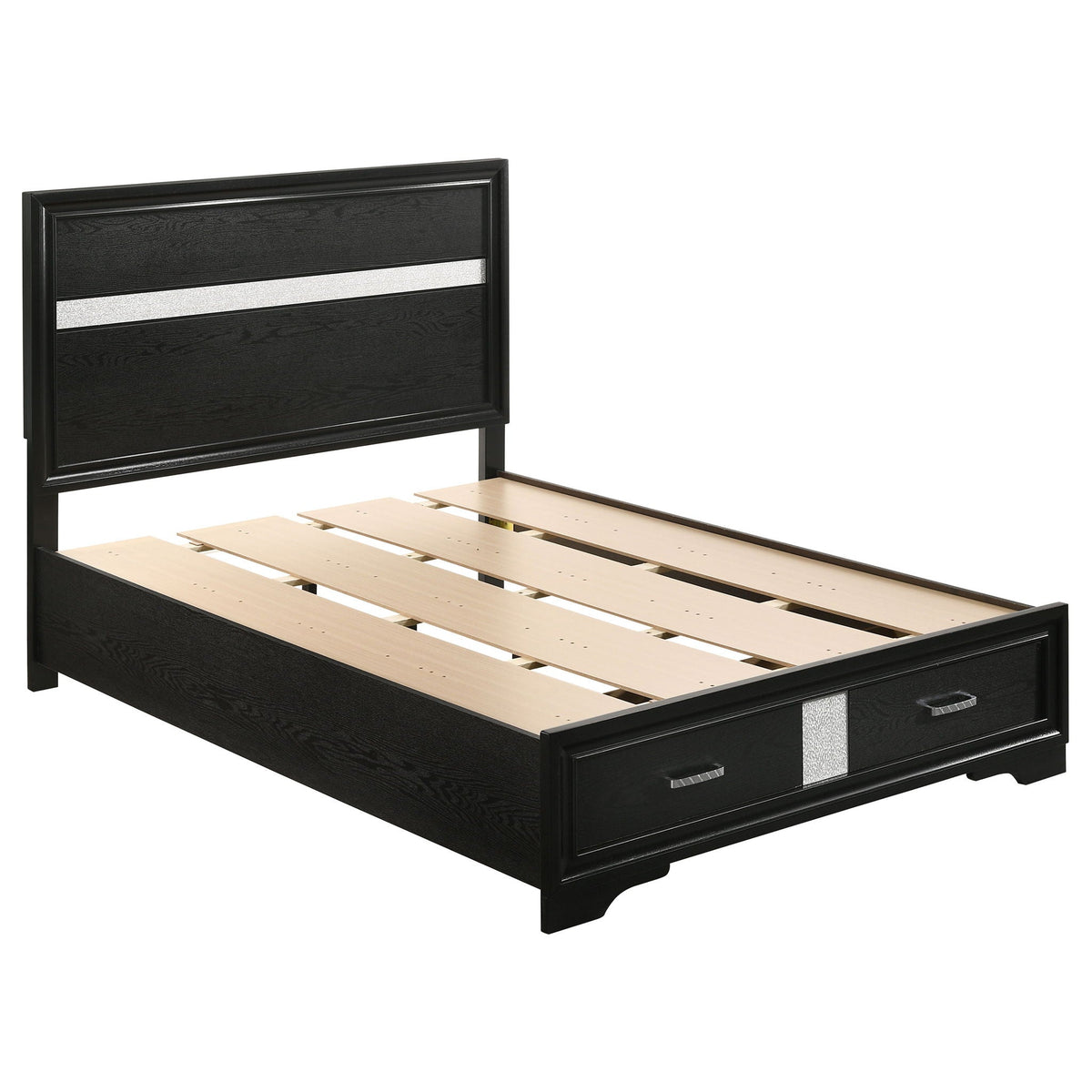Annie 4 Piece Bedroom Set black wood bedframe with silver stripe and 2 drawers by HouseOfZazla on Tampa Home & Garden Store