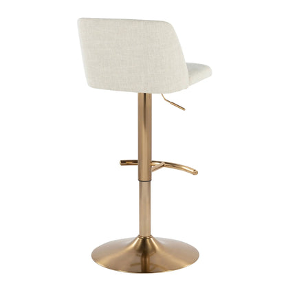 Toriano set of 2 adjustable barstool swivel beige fabric with rounded T footrest gold base on Tampa Home & Garden Store