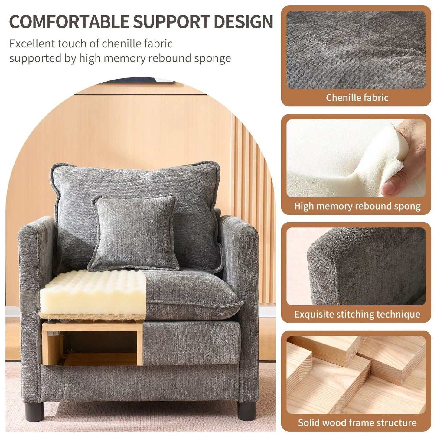 Modern Reading Armchair with Cozy Cushioned Back