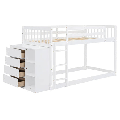 Bunk Bed With Four Drawers and Three Shelves
