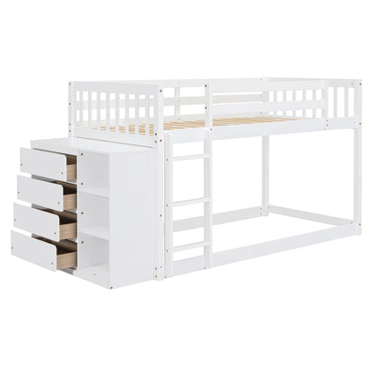 Solid Pine Bunk Bed with Drawers and Shelves
