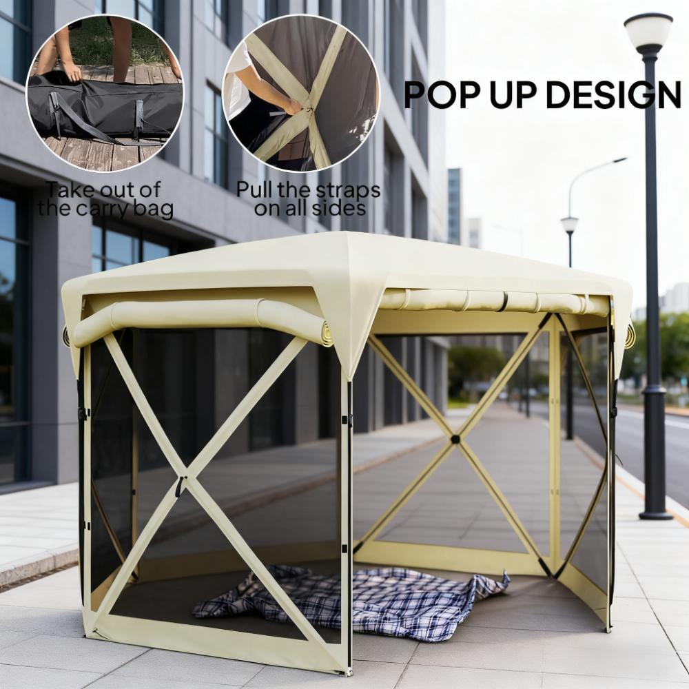11 x 11ft pop up canopy by HouseOfZazla, beige fabric with removable roof, cross-frame design on Tampa Home & Garden Store