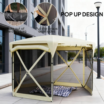 11 x 11ft pop up canopy by HouseOfZazla, beige fabric with removable roof, cross-frame design on Tampa Home & Garden Store