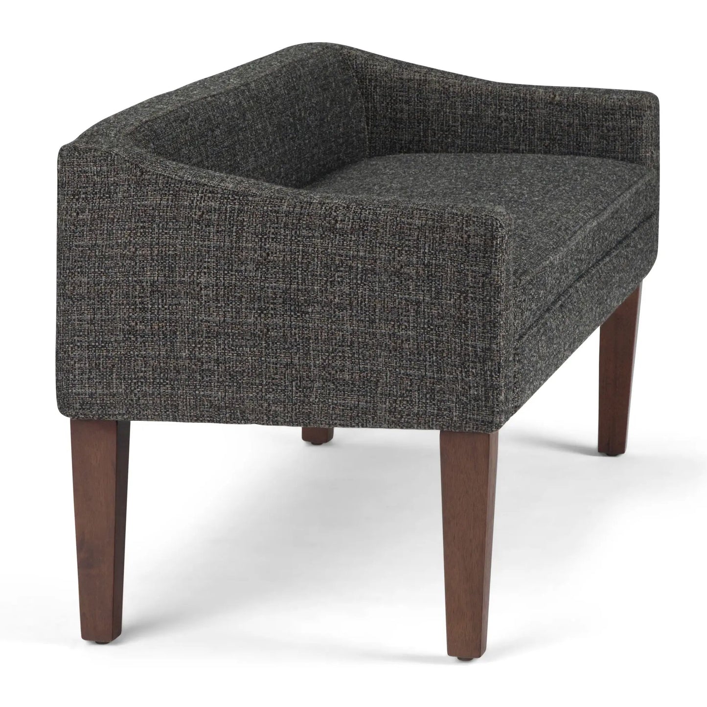 Parris Contemporary Upholstered Bench in dark charcoal woven fabric with solid wood legs on Tampa Home & Garden Store