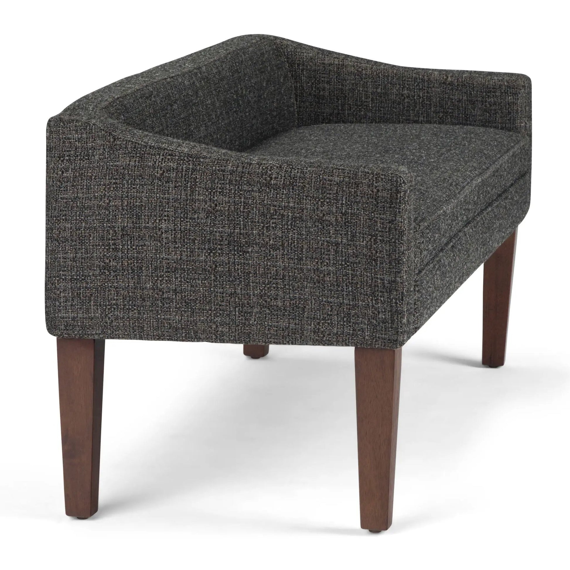 Parris Contemporary Upholstered Bench in dark charcoal woven fabric with solid wood legs on Tampa Home & Garden Store