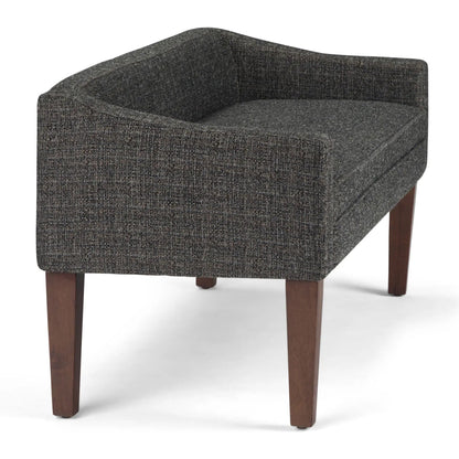 Parris Contemporary Upholstered Bench in dark charcoal woven fabric with solid wood legs on Tampa Home & Garden Store