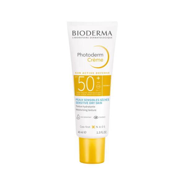 Sunscreen Bioderma Photoderm Creme SPF50+ for dry skin, white tube with yellow label on Tampa Home & Garden Store