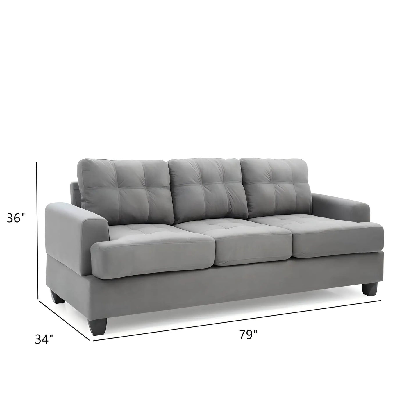Sandridge sofa, stationary gray leather couch with tufted back cushions on Tampa Home & Garden Store
