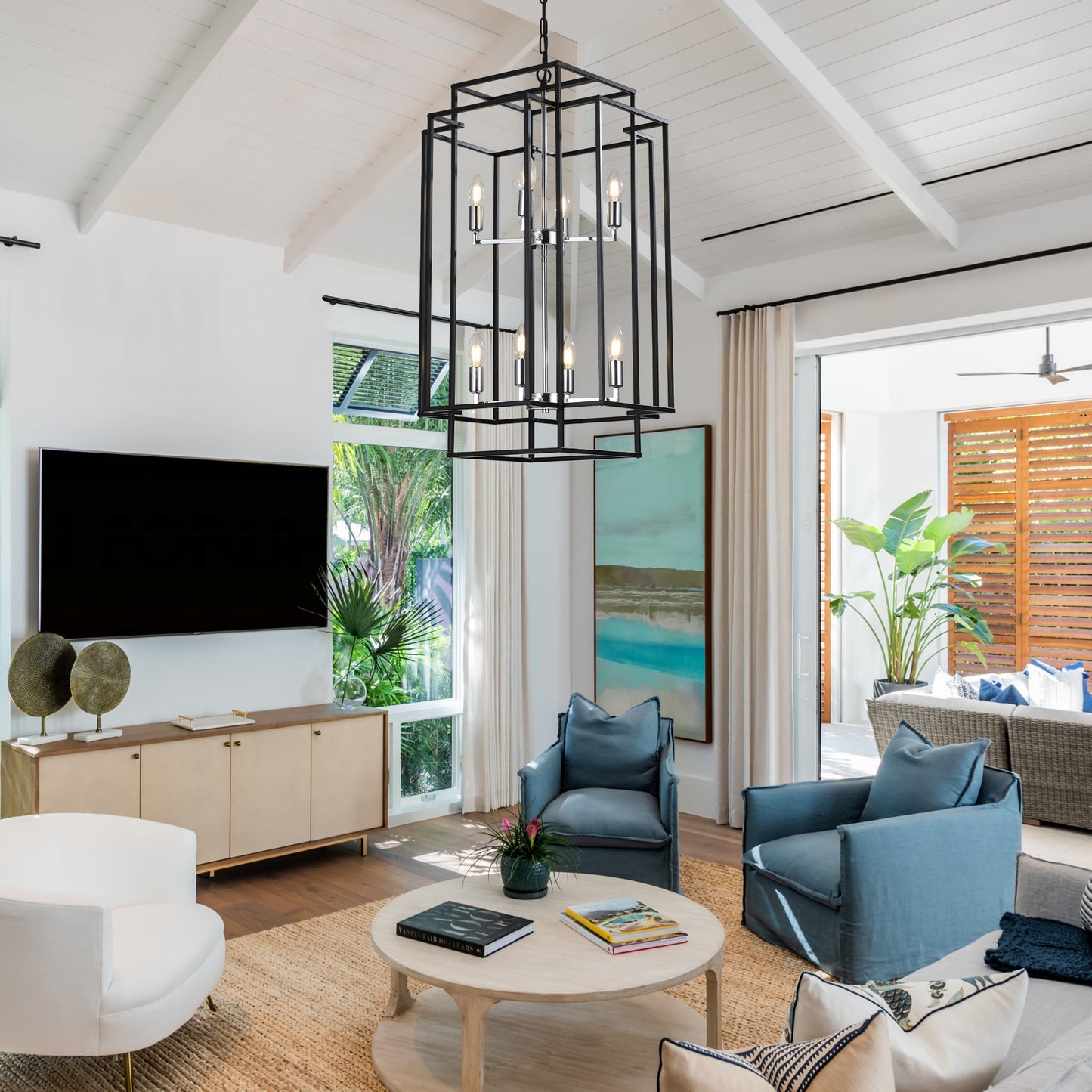 18' Modern 8-Light Black & Chrome Geometric Pendant Chandelier by HouseOfZazla on Tampa Home & Garden Store