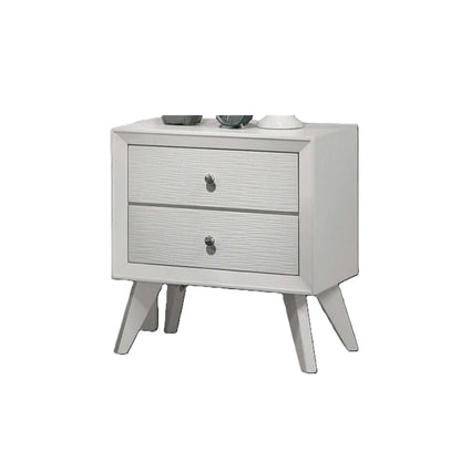 White contemporary nightstand with two wave-texture drawer fronts and angled legs on Tampa Home & Garden Store
