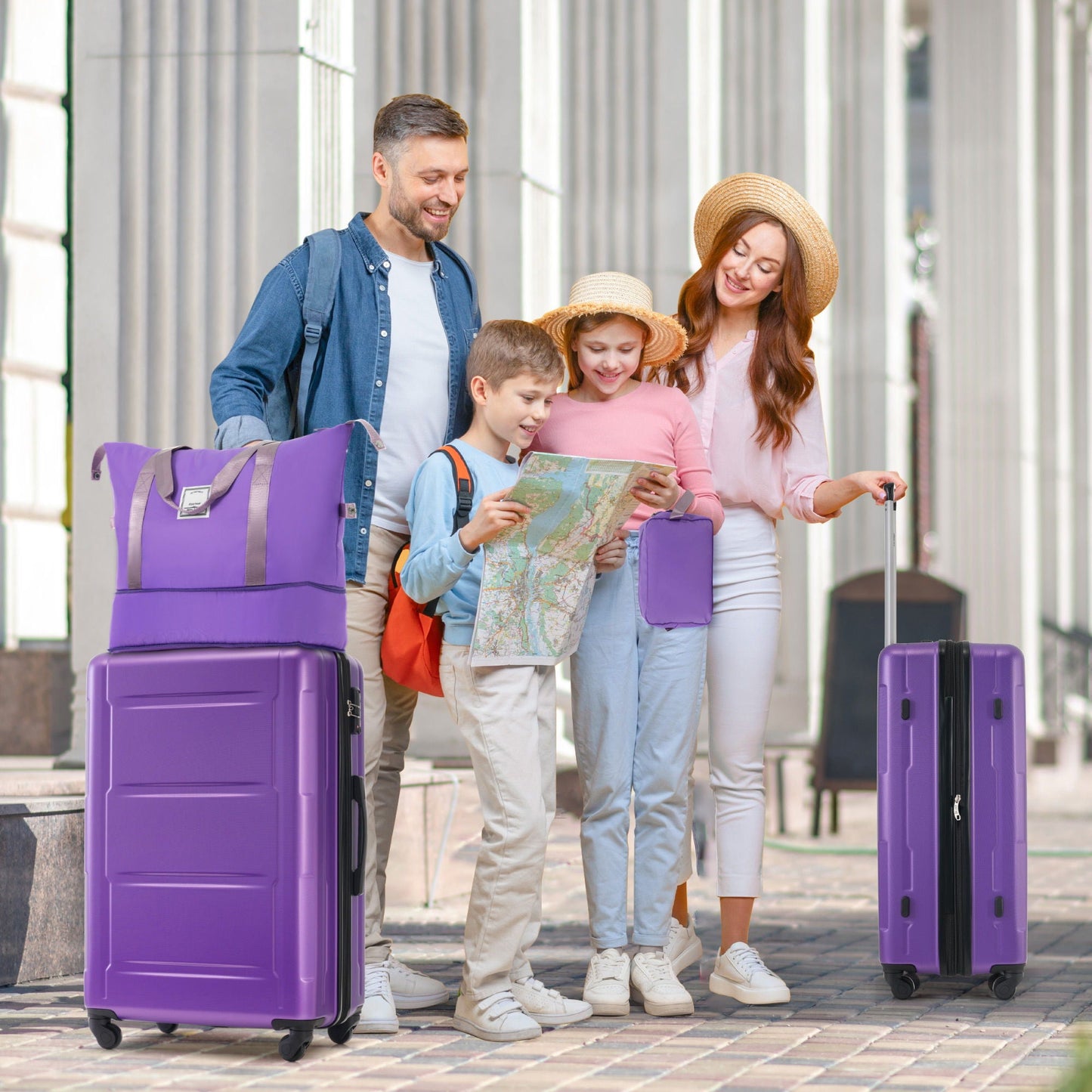 HouseOfZazla 2-piece expandable luggage set with 20in/28in purple ABS suitcases, spinner wheels on Tampa Home & Garden Store