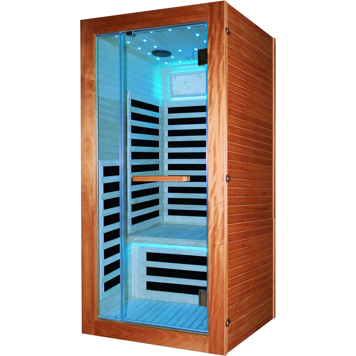 Single-Person Sauna Ameican White Oak with 7 heating plates, glass door, blue LED HouseOfZazla on Tampa Home & Garden Store