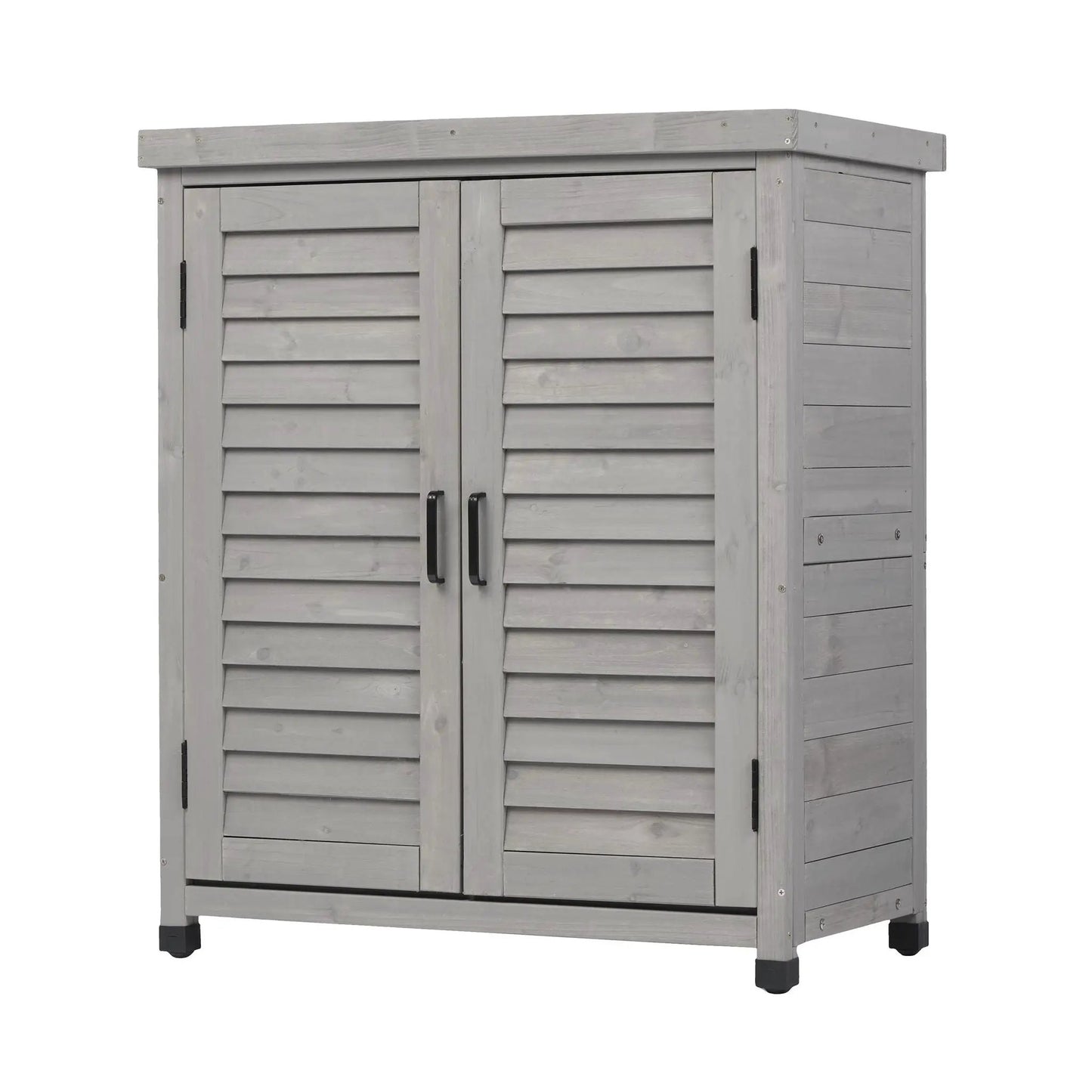 Potting bench with storage cabinet and metal table top in grey wood finish for outdoor use on Tampa Home & Garden Store