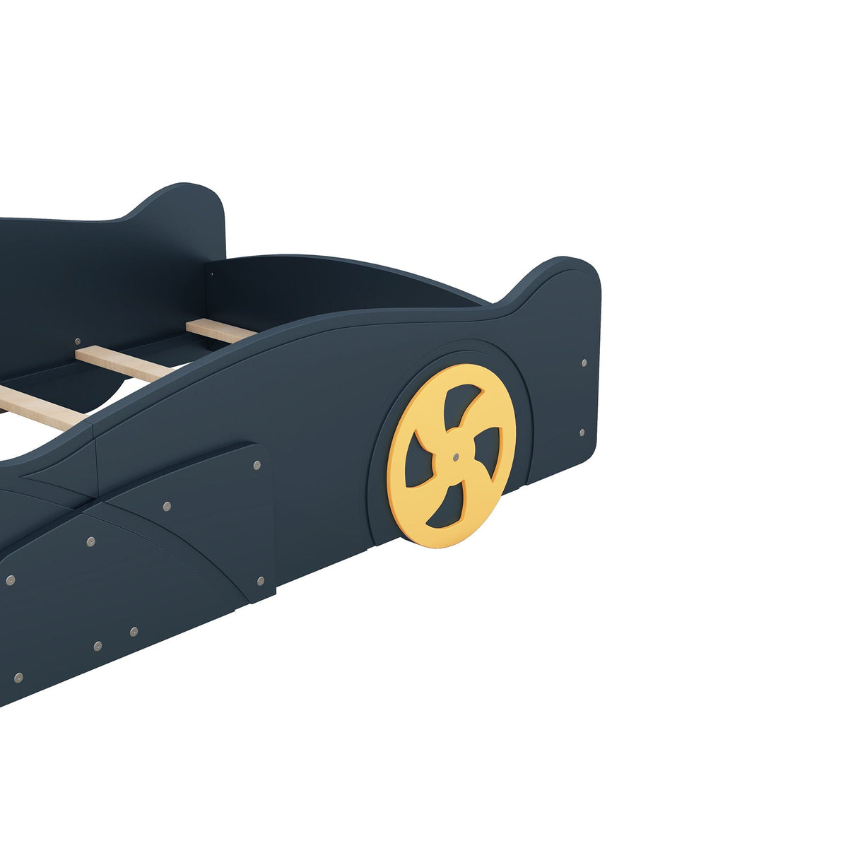 Race car shaped platform bed with wheels and storage, dark blue finish, HouseOfZazla car bed on Tampa Home & Garden Store