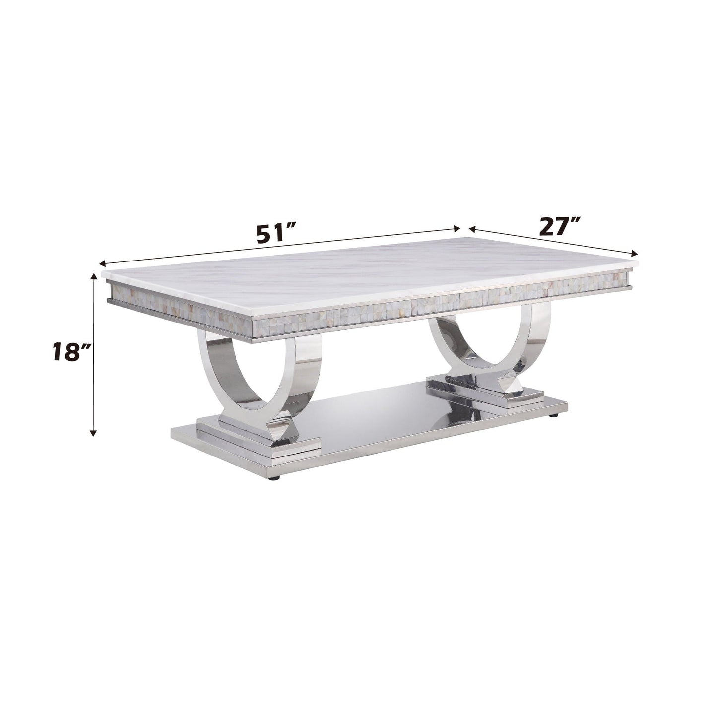Zander Printed Faux Marble Top Mirrored Coffee Table with chrome curved base HouseOfZazla on Tampa Home & Garden Store