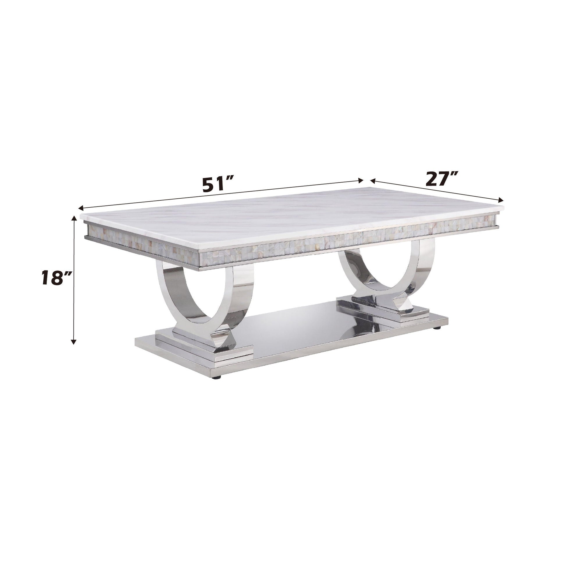 Zander Printed Faux Marble Top Mirrored Coffee Table with chrome curved base HouseOfZazla on Tampa Home & Garden Store