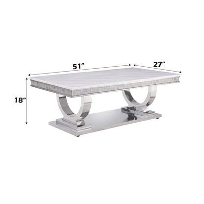 Zander Printed Faux Marble Top Mirrored Coffee Table with chrome curved base HouseOfZazla on Tampa Home & Garden Store