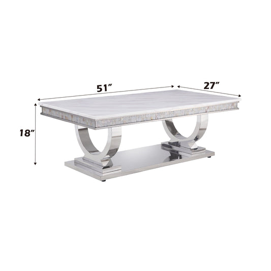 Zander Printed Faux Marble Top Mirrored Coffee Table with chrome curved base HouseOfZazla on Tampa Home & Garden Store