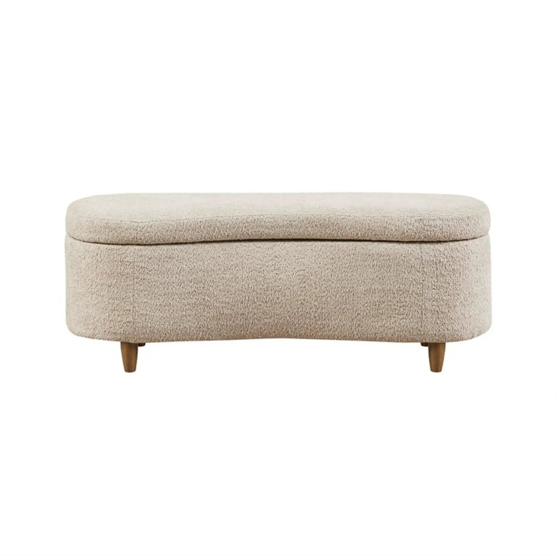 Flip Top Storage Bench beige fabric upholstery with wooden legs Unique Piece Furniture on Tampa Home & Garden Store