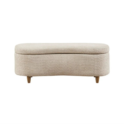 Flip Top Storage Bench beige fabric upholstery with wooden legs Unique Piece Furniture on Tampa Home & Garden Store