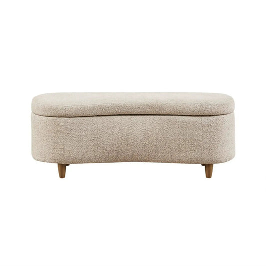 Flip Top Storage Bench beige fabric upholstery with wooden legs Unique Piece Furniture on Tampa Home & Garden Store