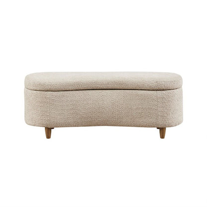 Flip Top Storage Bench by HouseOfZazla, beige fabric, soft close hinges, wooden legs on Tampa Home & Garden Store